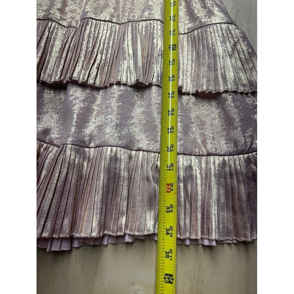 TCEC Rose Gold Metallic Pleated Tiered Ruffle Mini Dress Large - Picture 7 of 12